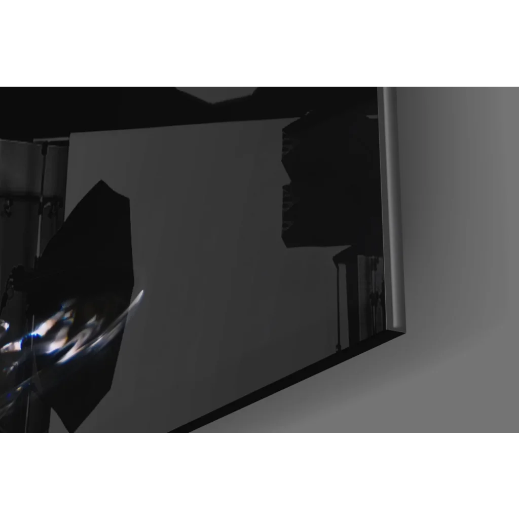 Stunning red wine glass wall art print with elegant black reflective mirror and silver frame