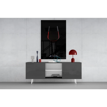 Modern gray and white sideboard with sleek legs in glass wall art print