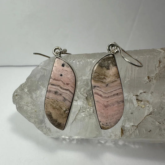 Stunning rhodonite earrings with pink striped teardrop stones