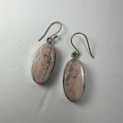 Stunning rhodonite earrings in sterling silver with pink oval shapes