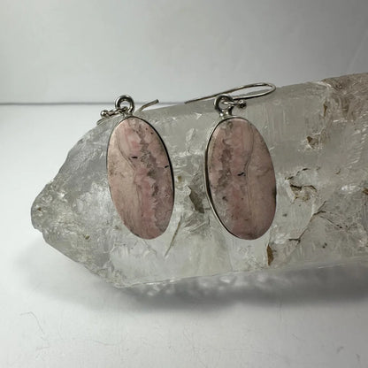 Stunning rhodonite earrings in sterling silver with pink gray veined stones