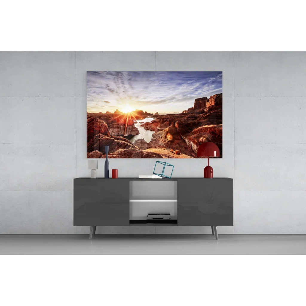 Stunning Rocky Beach Sunset Glass Wall Art on 4K UHD TV