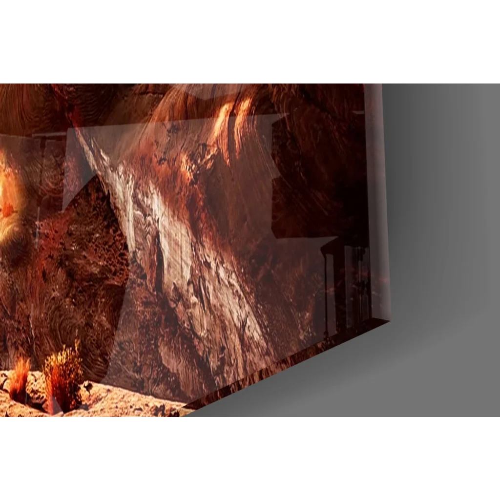 Vibrant red orange desert landscape on stunning glass wall art print