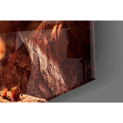 Vibrant red orange desert landscape on stunning glass wall art print