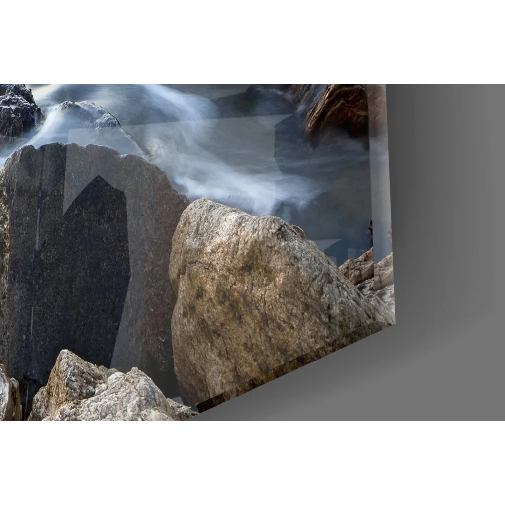 Gray rock wall art print with watercolor sunset effect