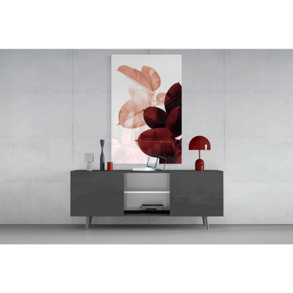 Modern gray sideboard under stunning rose gold leaf wall art