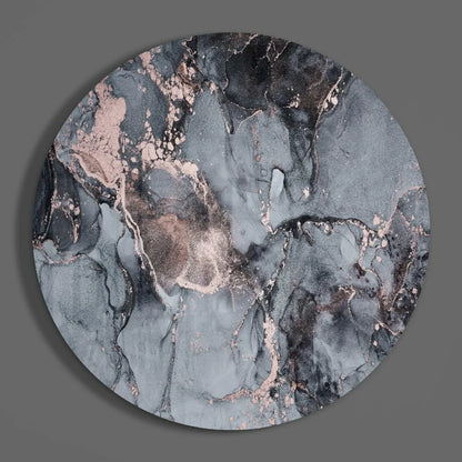 Circular rose gold marble tempered glass art with size comparison