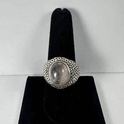 Stunning rose quartz ring in sterling silver filigree band