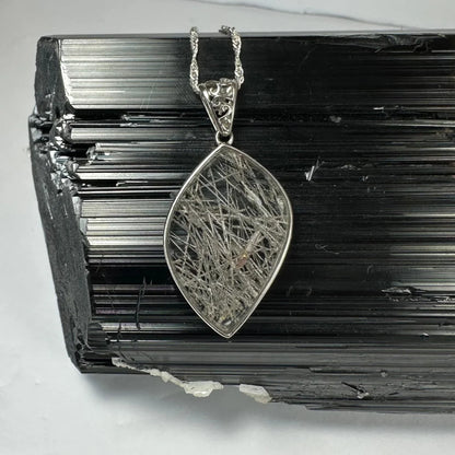 Stunning rutilated quartz teardrop pendant in sterling silver