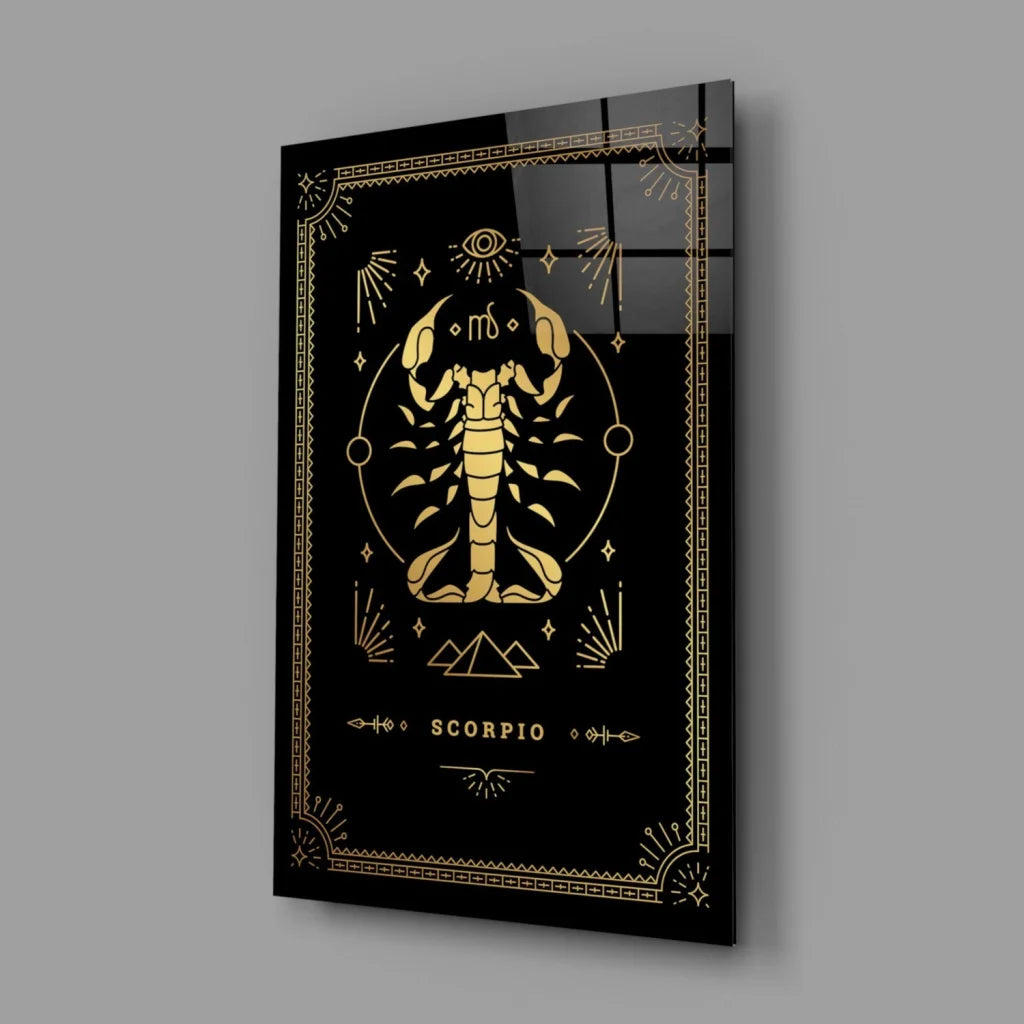 Black gold Scorpio zodiac glass wall art with geometric designs