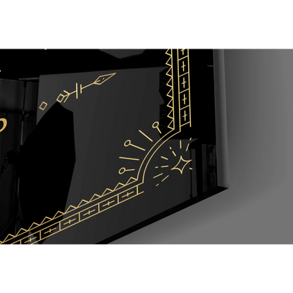 Stunning Scorpio black glossy glass wall art with gold geometric symbols