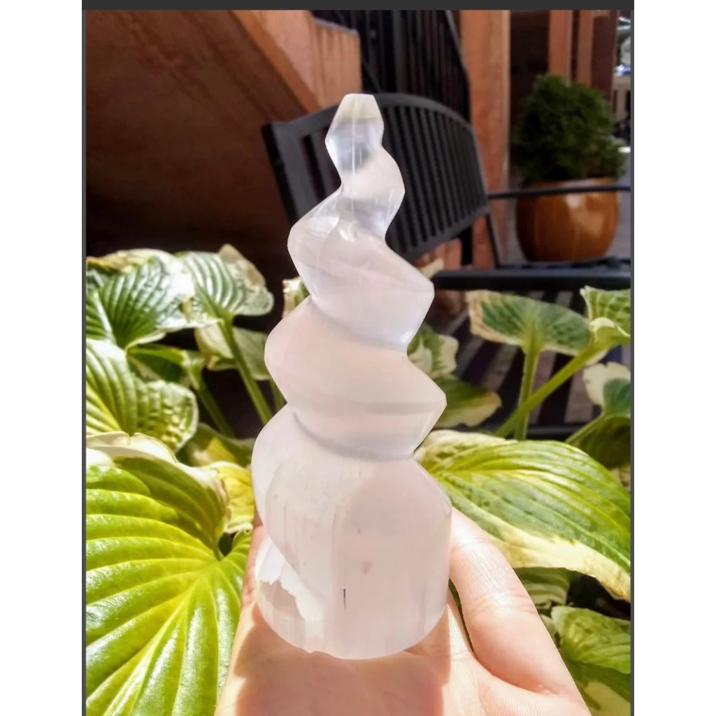 Stunning selenite spiral tower from Morocco, translucent quartz crystal
