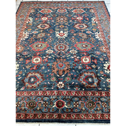 Stunning Serapi transitional rug with intricate floral patterns in deep blue