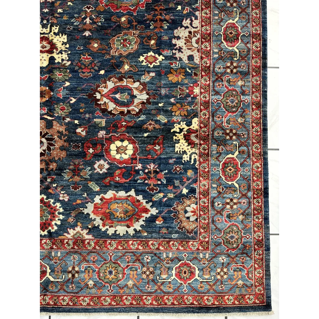 Stunning Serapi transitional rug with intricate floral patterns in deep blue