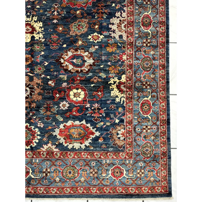 Stunning Serapi transitional rug with intricate floral patterns in deep blue