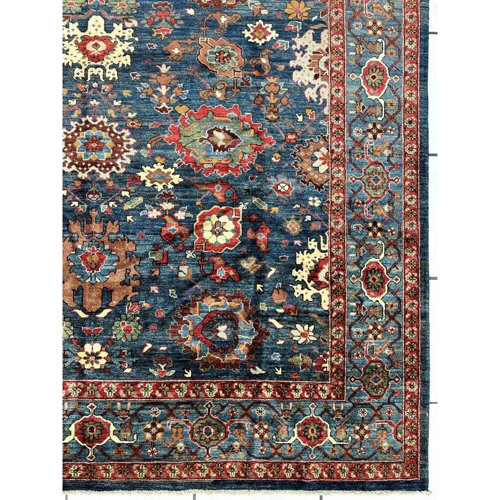 Stunning Serapi Transitional Rug with intricate floral patterns in deep blue