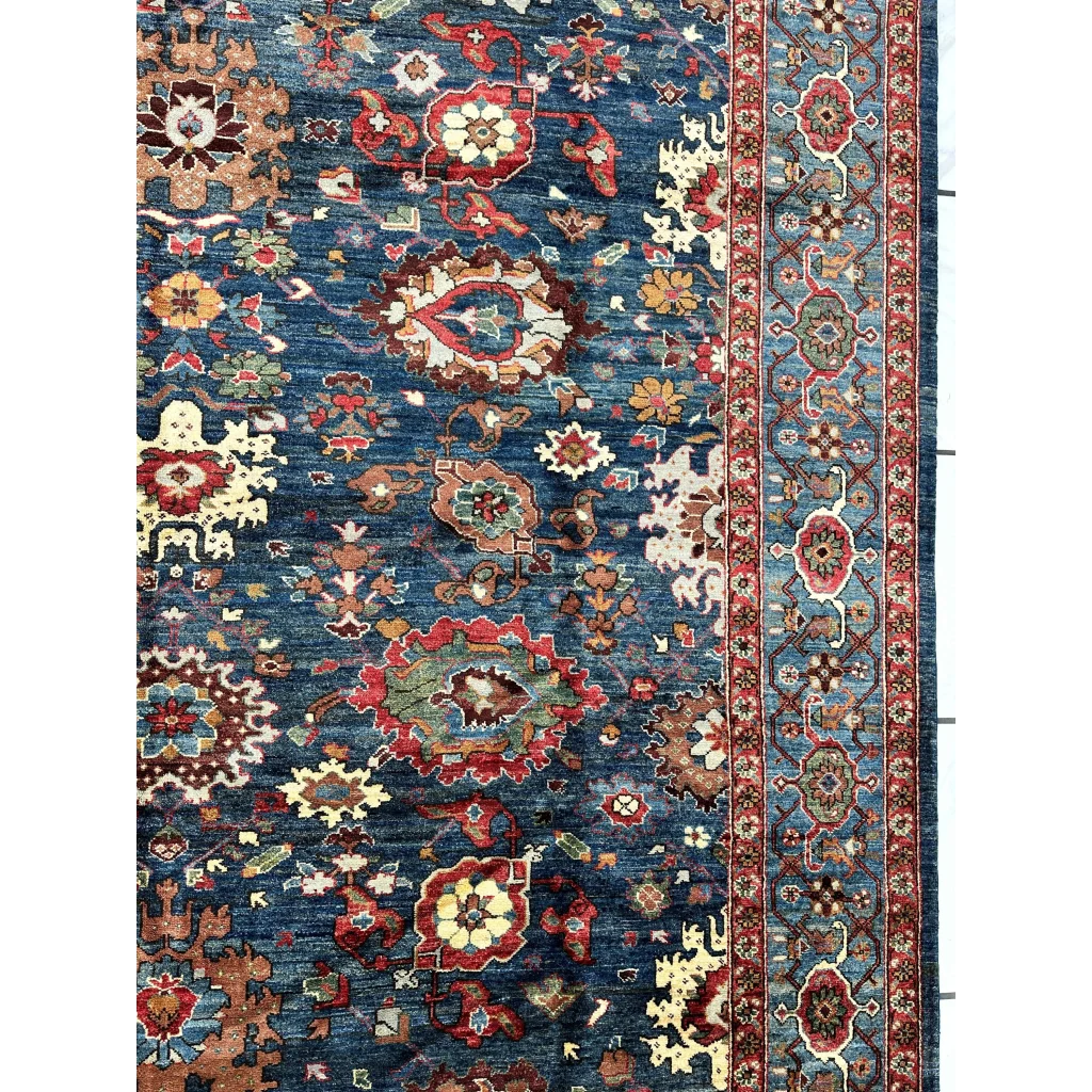 Stunning Serapi transitional rug with intricate floral patterns in deep blue