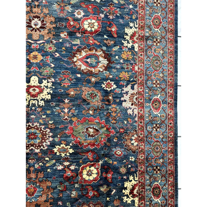 Stunning Serapi transitional rug with intricate floral patterns in deep blue