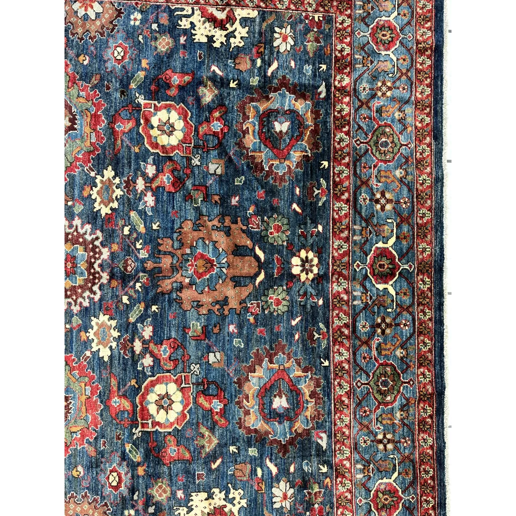Stunning Serapi transitional rug with intricate floral patterns in deep blue, red, cream and rust