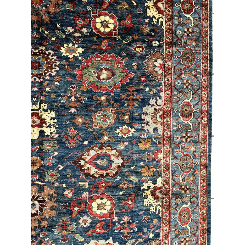 Stunning Serapi Transitional Rug in deep blue with intricate floral patterns