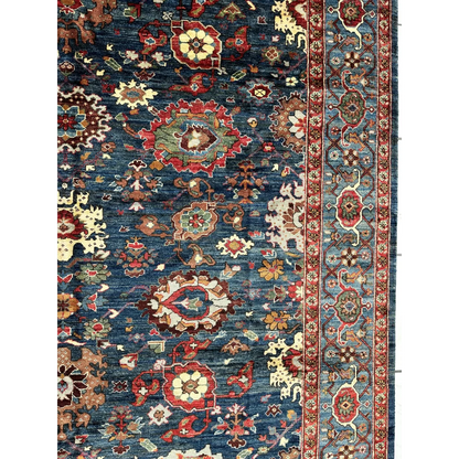 Stunning Serapi Transitional Rug in deep blue with intricate floral patterns