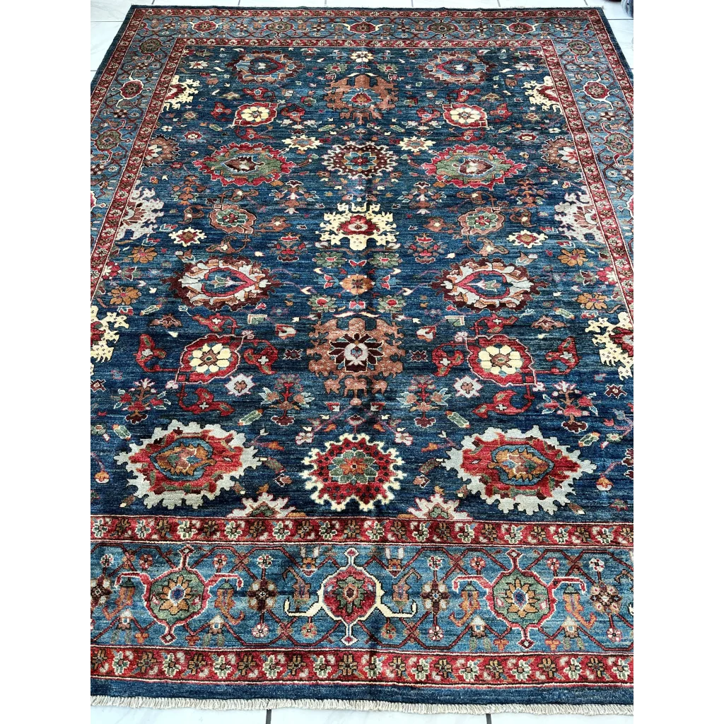 Stunning Serapi Transitional Rug in deep blue with intricate floral patterns