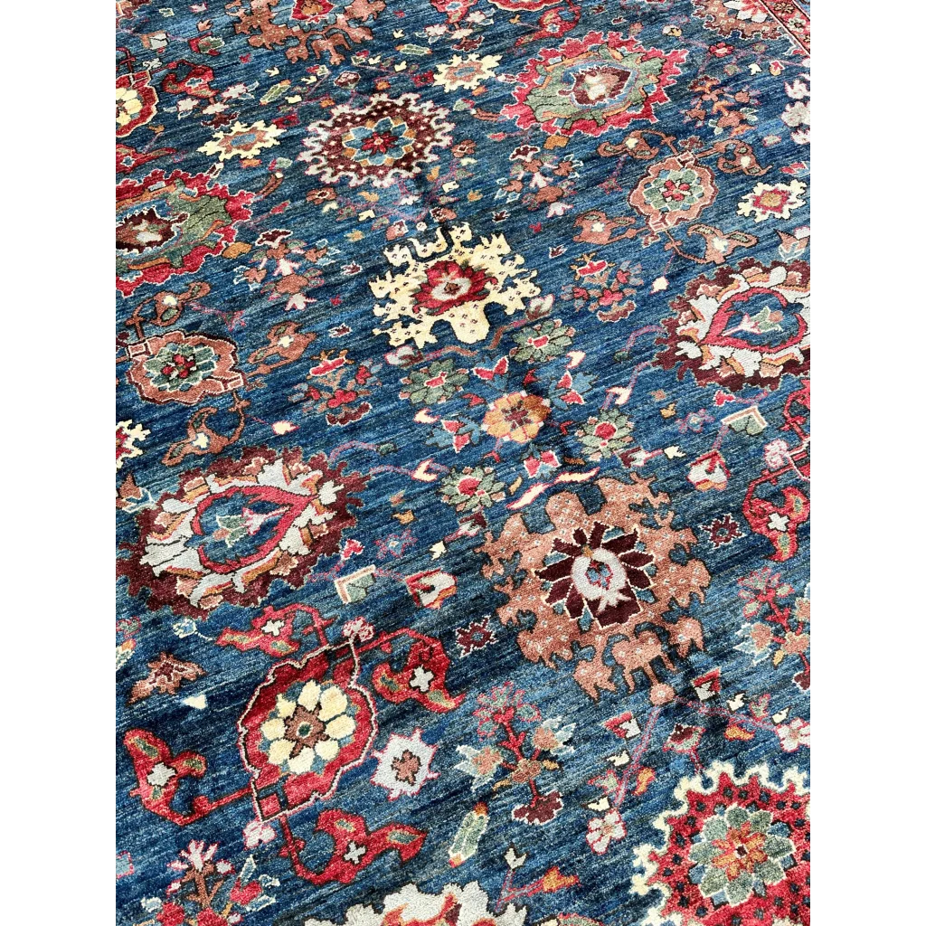 Stunning Serapi transitional rug in deep blue with intricate floral patterns