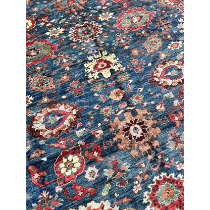 Stunning Serapi transitional rug in deep blue with intricate floral patterns