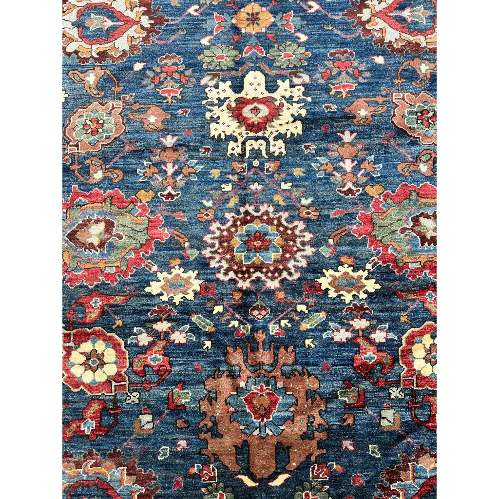 Stunning Serapi Transitional Rug in deep blue with intricate floral patterns