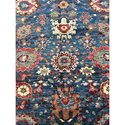 Stunning Serapi Transitional Rug in deep blue with intricate floral patterns