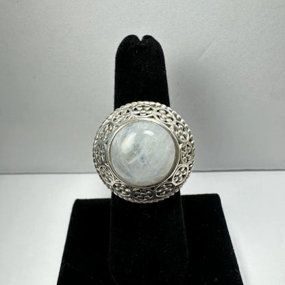 Stunning silver filigree moonstone ring with ornate design