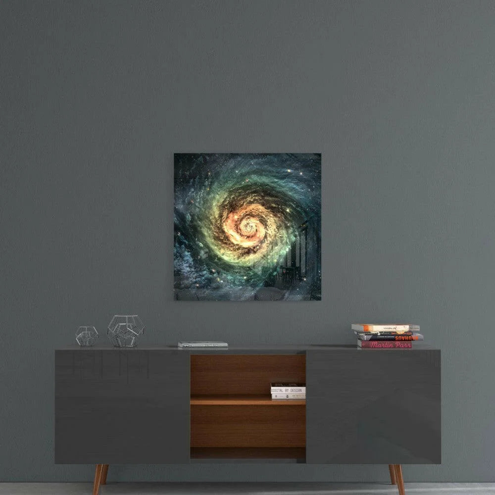 Vibrant spiral galaxy glass wall art canvas print