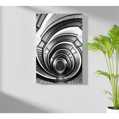 Stunning black and white spiral staircase canvas wall art print