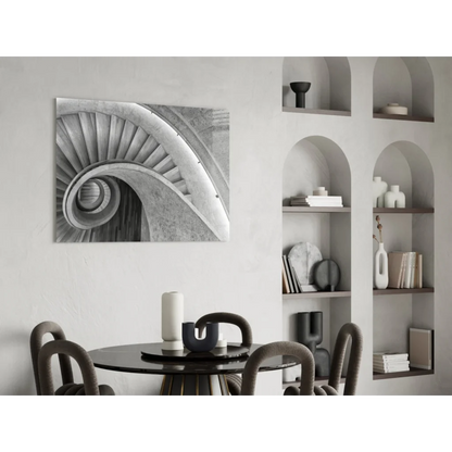 Stunning black spiral staircase glass wall art in black and white