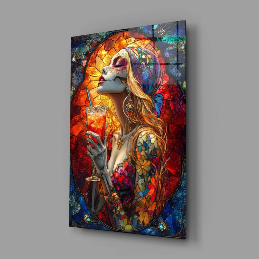 Stunning stained glass skull wall art canvas print