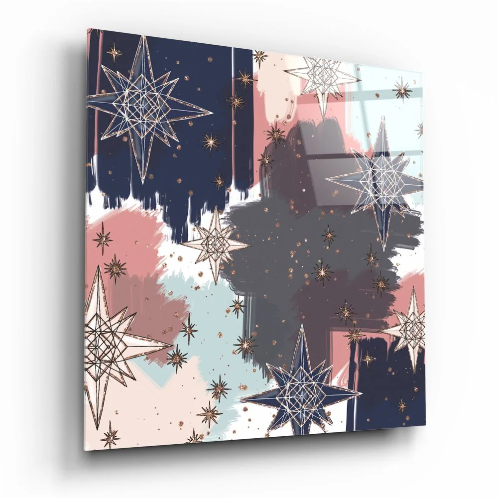 Stunning starry tempered glass art with navy, pink, gray brushstrokes