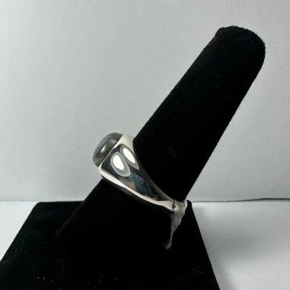 Stunning sterling silver labradorite ring with iridescent blue oval stone