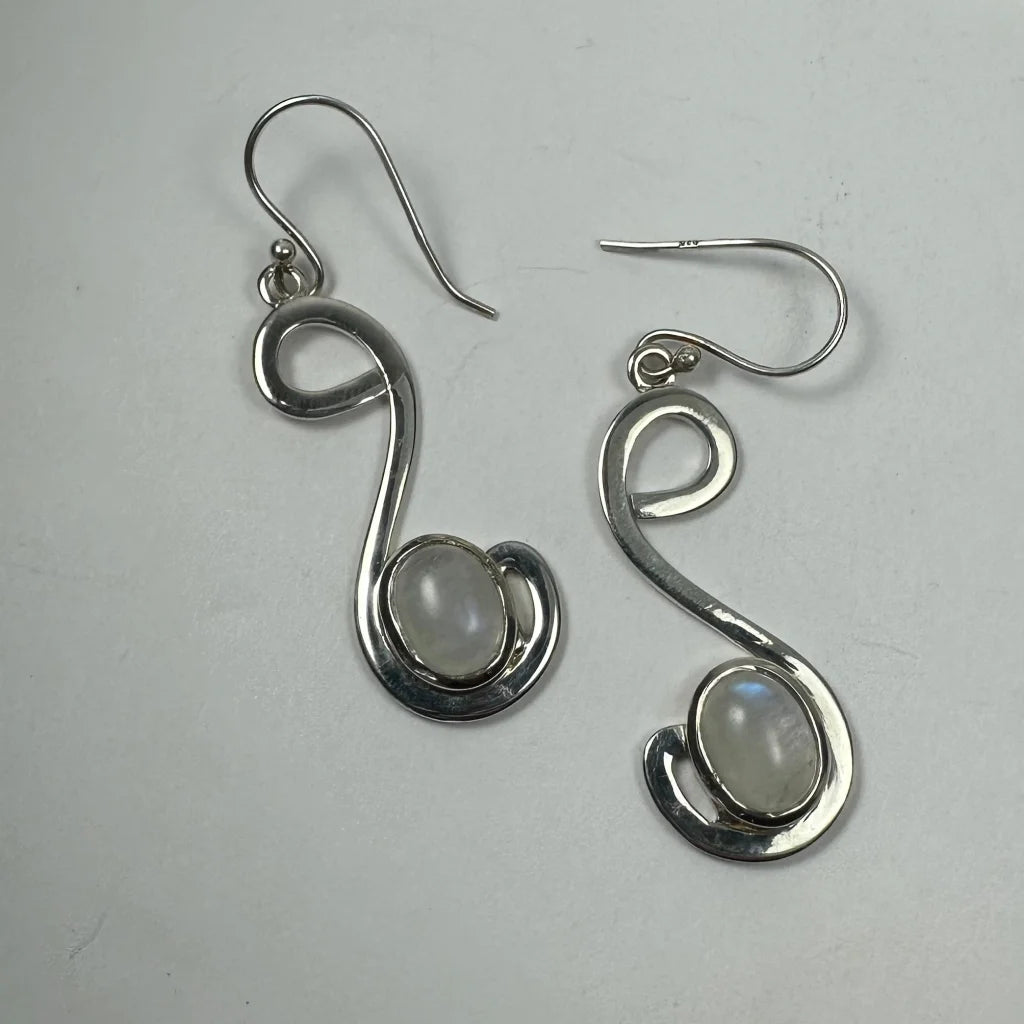 Stunning silver moonstone earrings with swirling curves