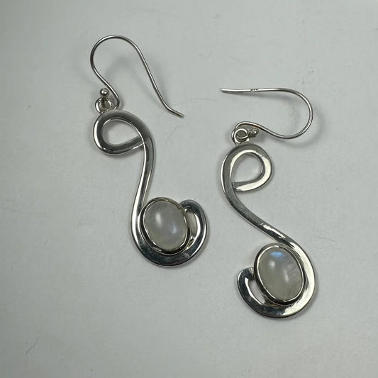 Stunning silver moonstone earrings with swirling curves
