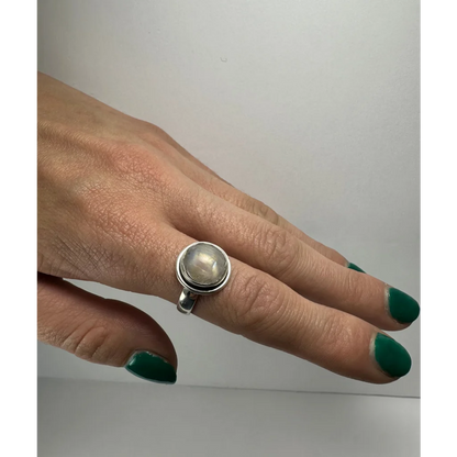Stunning sterling silver moonstone ring in simple bezel setting