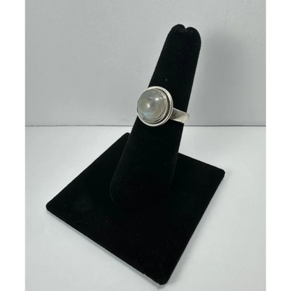 Stunning sterling silver moonstone ring with bezel-set oval gem
