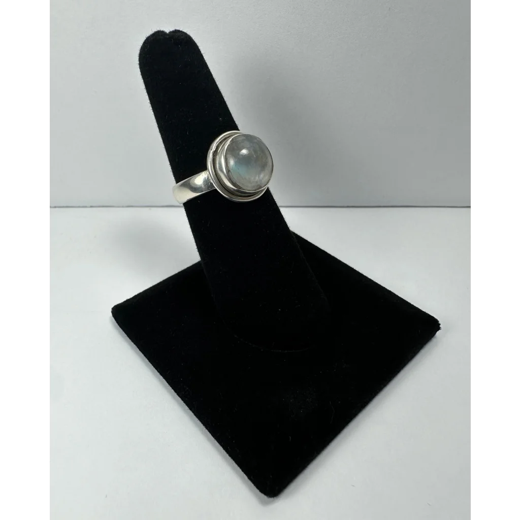 Stunning sterling silver moonstone ring with bezel-set round stone