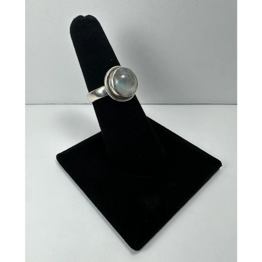 Stunning sterling silver moonstone ring with bezel-set round stone