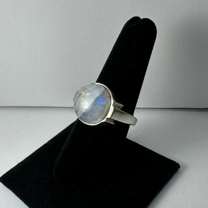 Stunning silver moonstone ring with iridescent blue glow