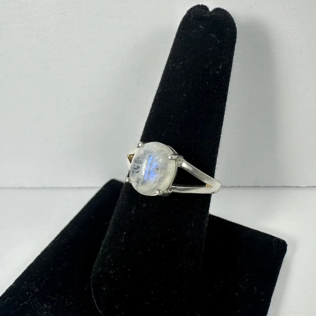 Stunning silver moonstone ring with iridescent blue glow