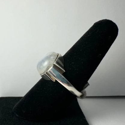 Stunning sterling silver moonstone ring with oval iridescent glow