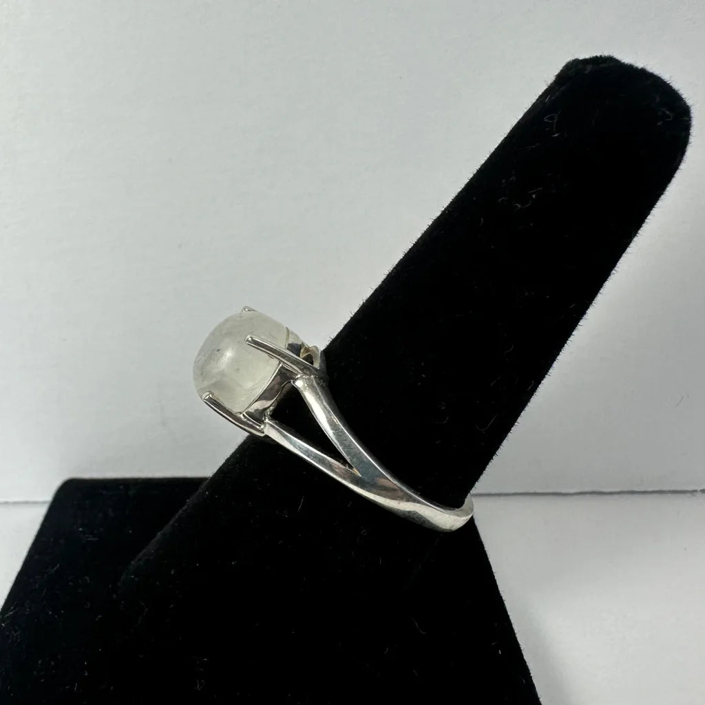Stunning sterling silver moonstone ring with oval iridescent glow