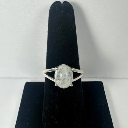 Stunning sterling silver moonstone ring with oval iridescent glow