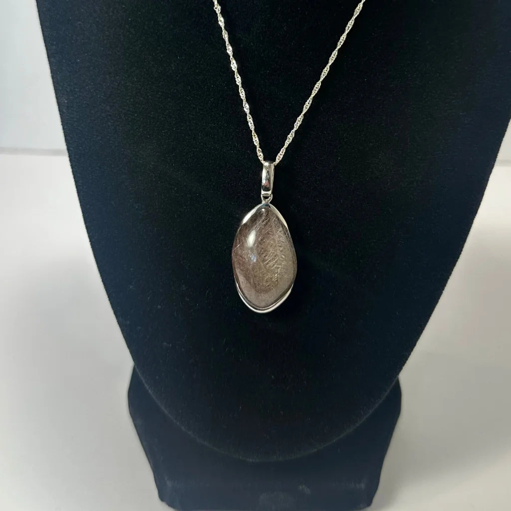 Stunning sterling silver rutilated quartz teardrop pendant necklace