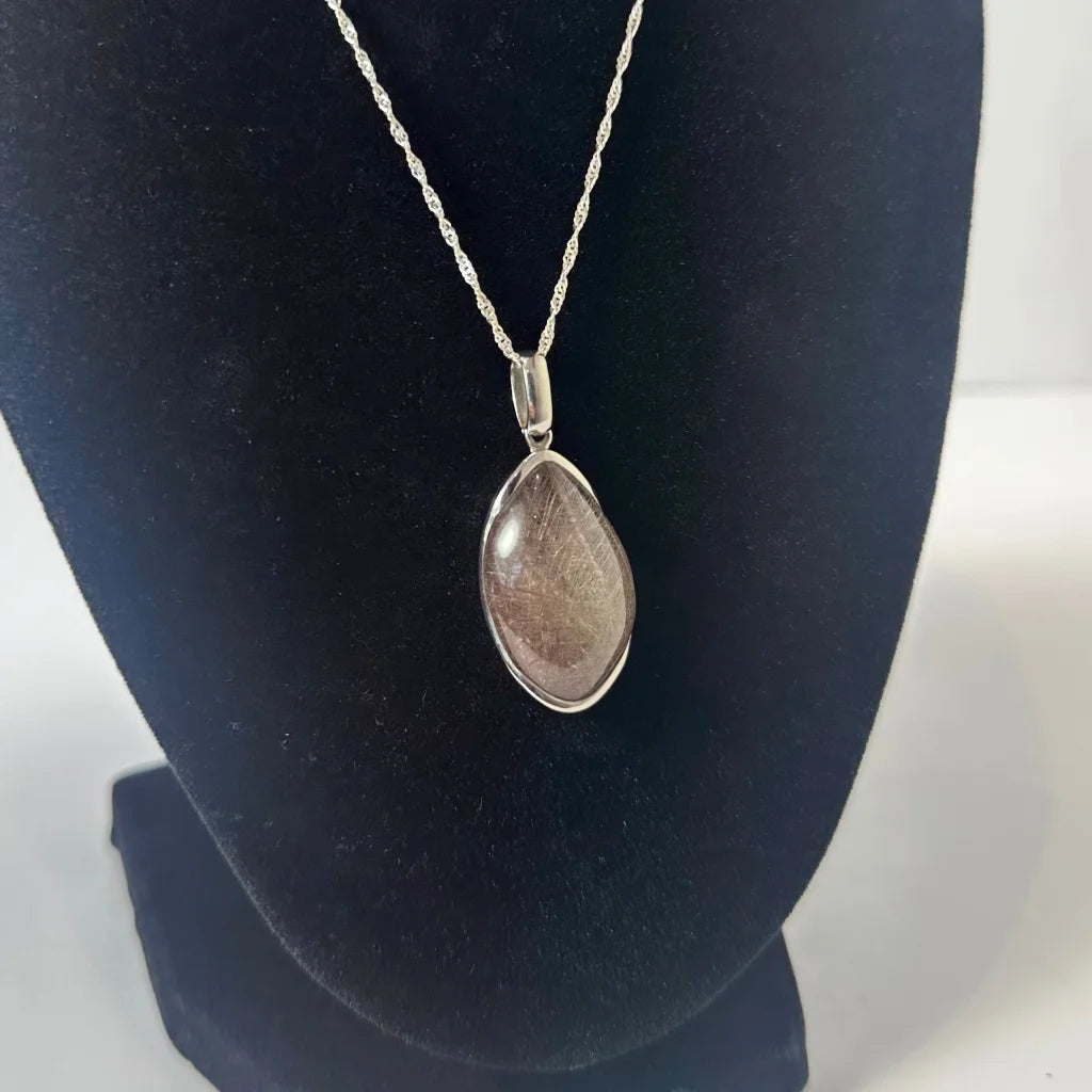Stunning sterling silver rutilated quartz teardrop pendant necklace